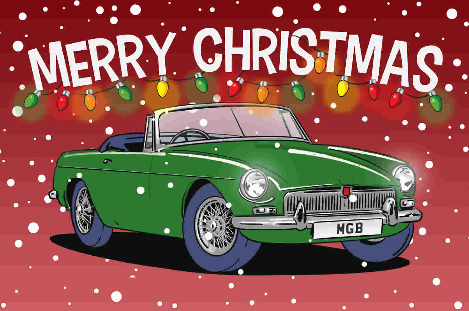 Green MGB Roadster Christmas Card