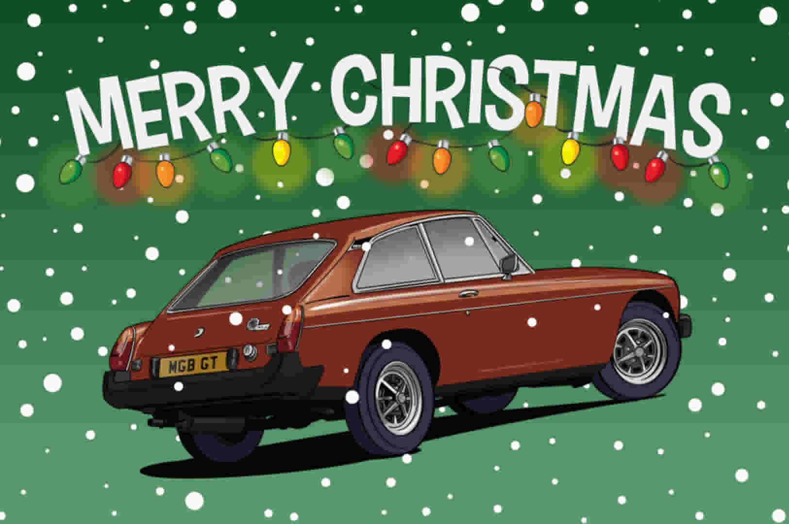 Brown MGB GT Christmas Card