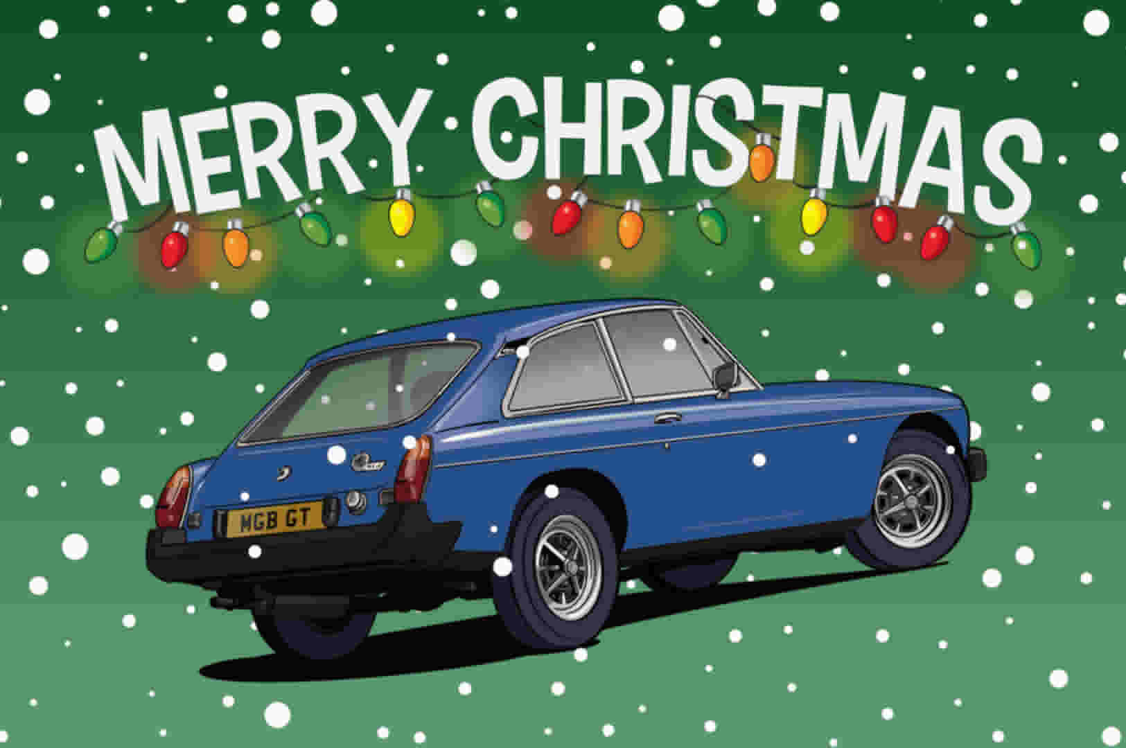 Blue MGB GT Christmas Card