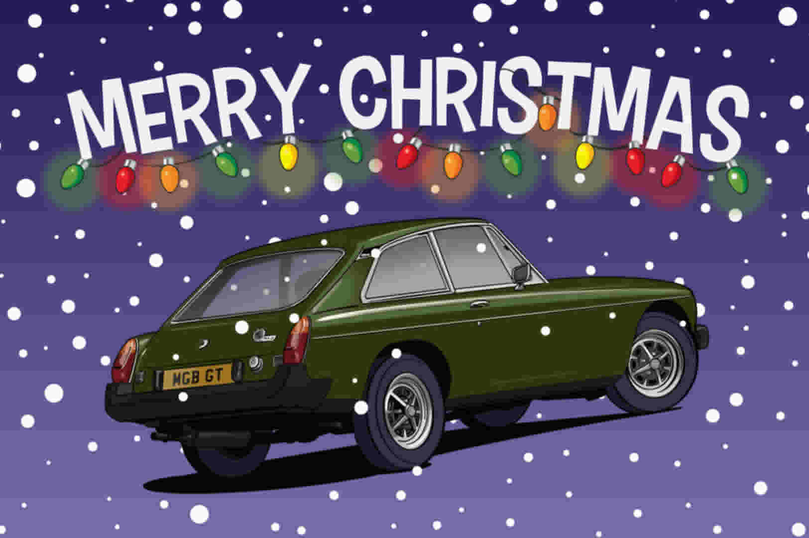 Green MGB GT Car Christmas Card