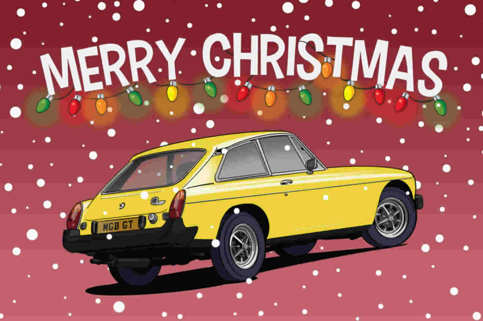 Yellow MGB GT Christmas Card