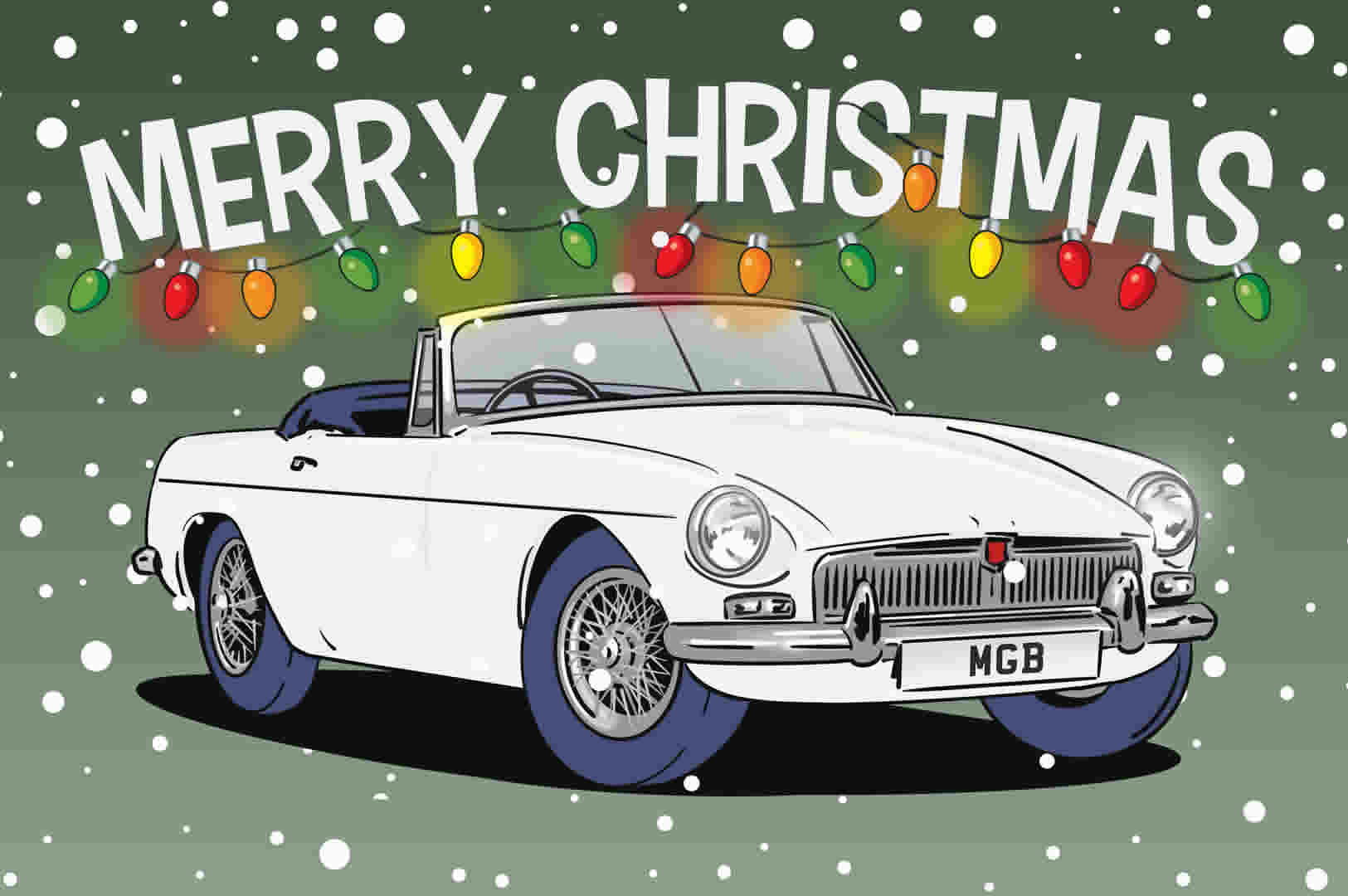 White MGB Roadster Christmas Card