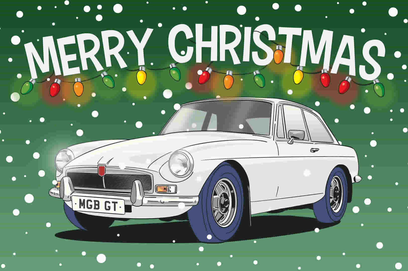 MGB White Car Christmas Card
