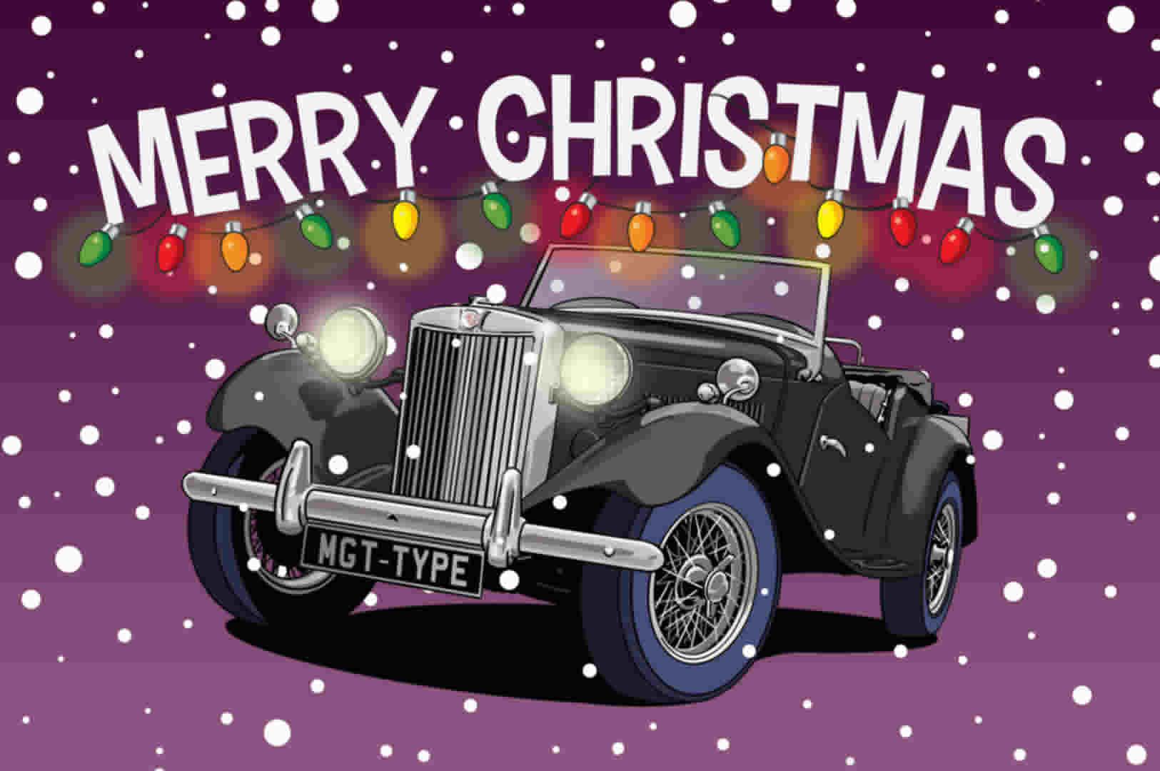 Black MG T-type vintage car Christmas Card