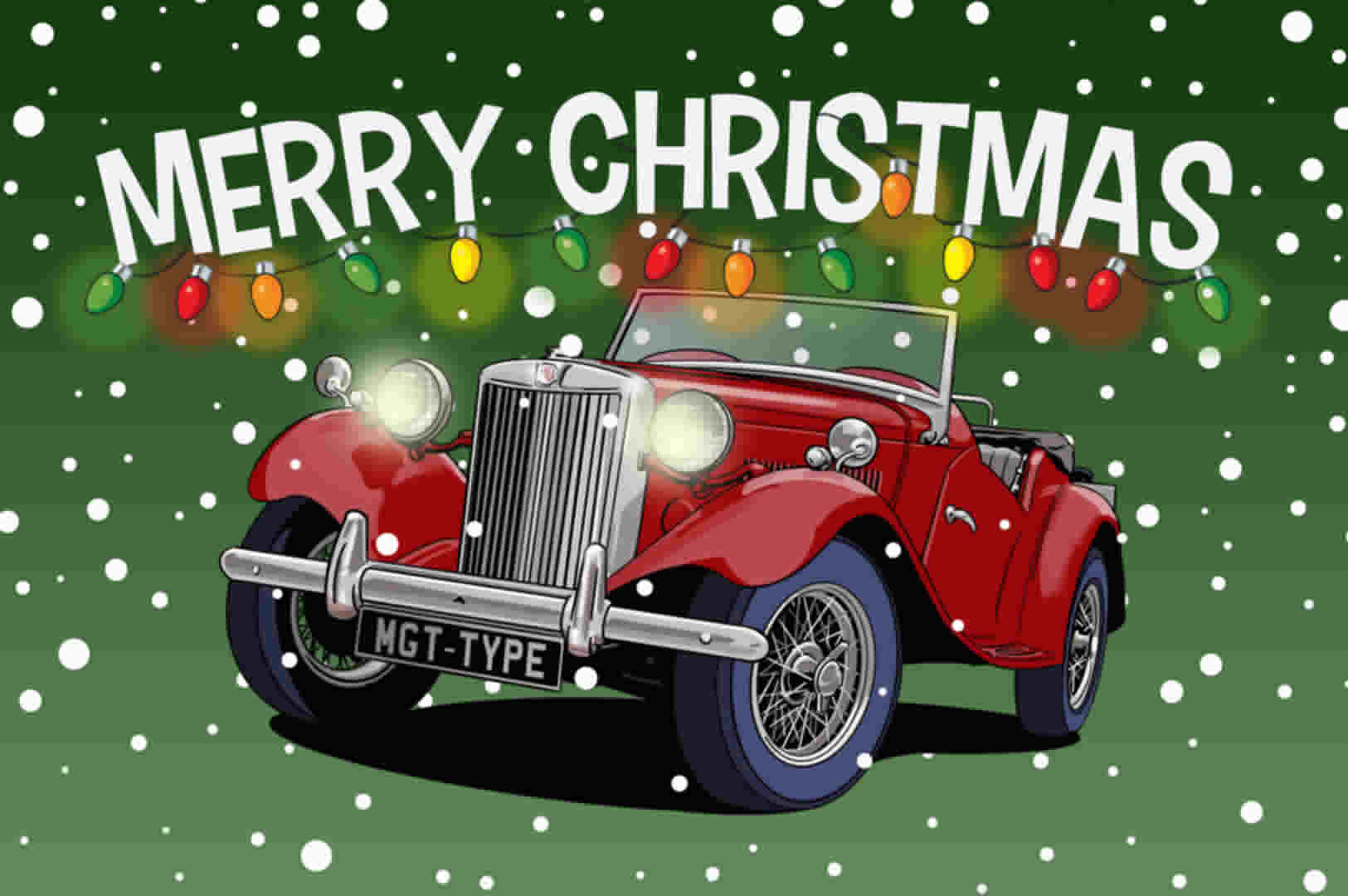 Burgundy MG T-type car Christmas Card