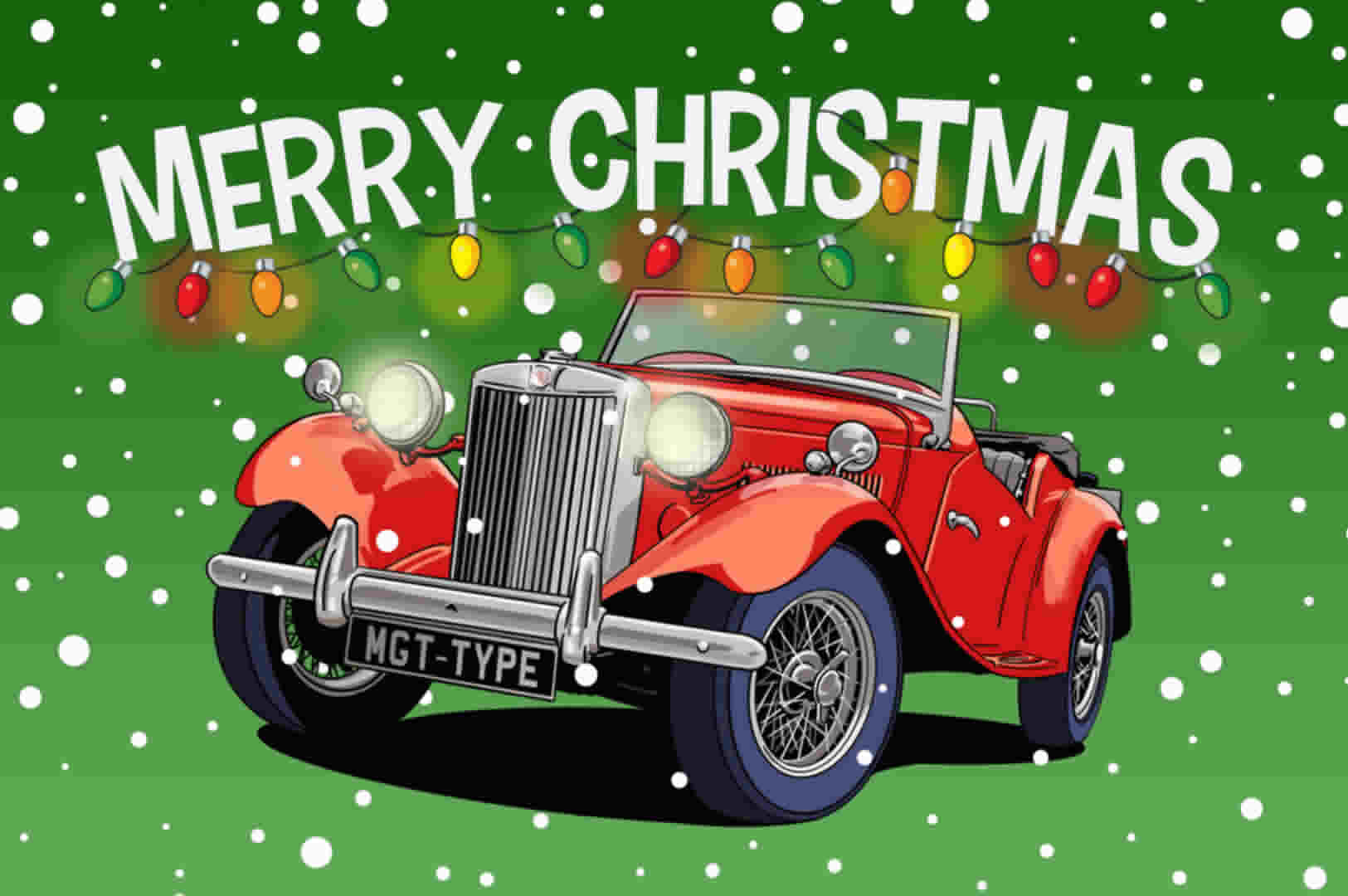 Red MG T-type vintage car Christmas Card
