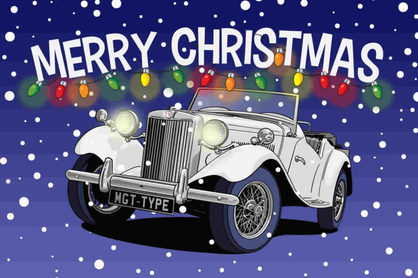White MG T-Type car Christmas Card