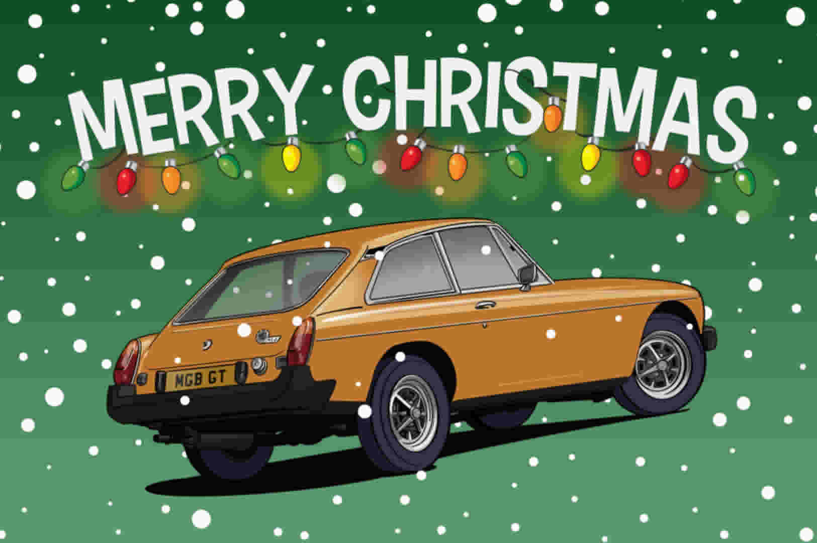 Harvest Gold MGB GT Christmas Card